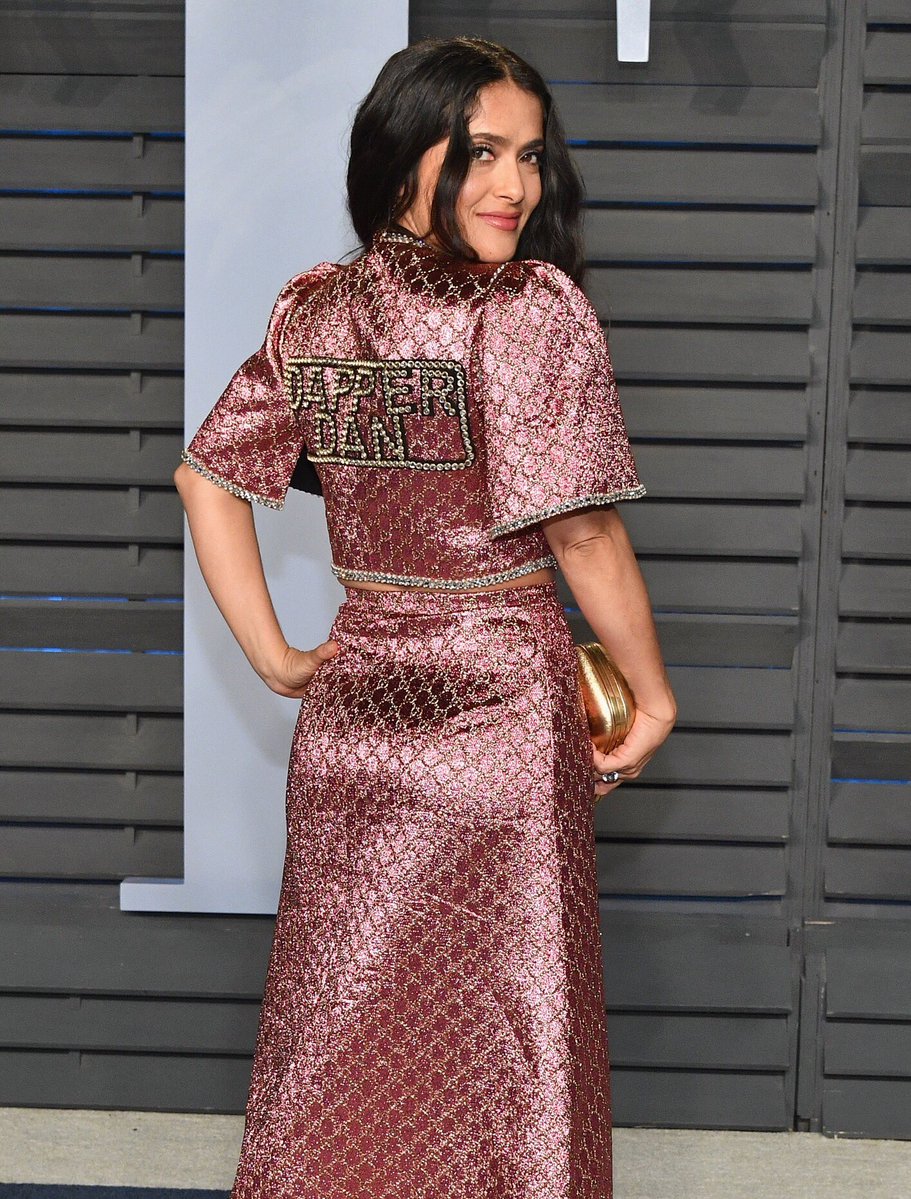 Salma Hayek in Gucci x Dapper Dan